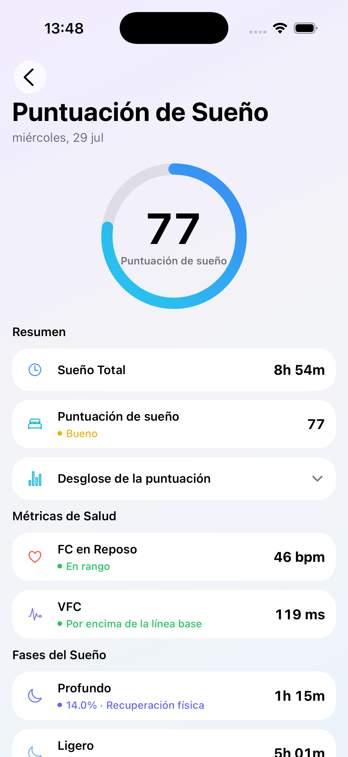 Sleep, HRV and recovery data synced into Ranner